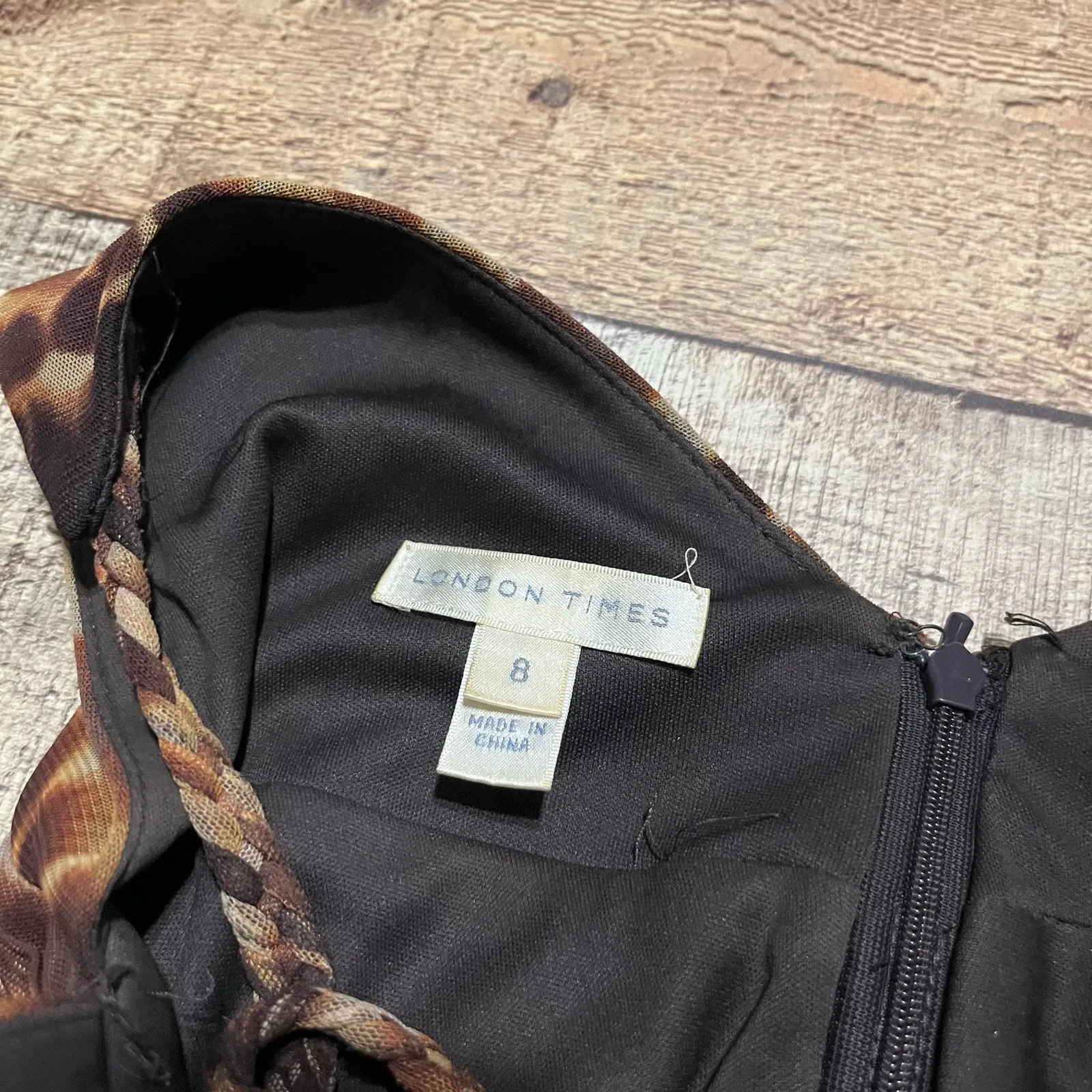 London Times Women's Brown Leopard Print Halter Dress Sz 8 Maxi Ruched Event - Image 5