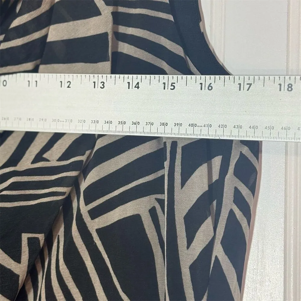 Dana Buchman Cowl Neck Sleeveless Top L Abstract Black Beige Geometric Print - Image 4