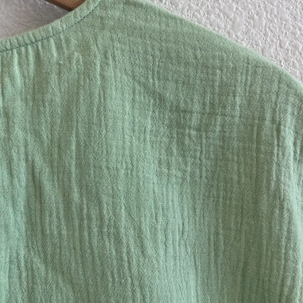 Madewell Green Gauzy Front Tie Top Boho Natural Lagenlook Layering Large - Image 5