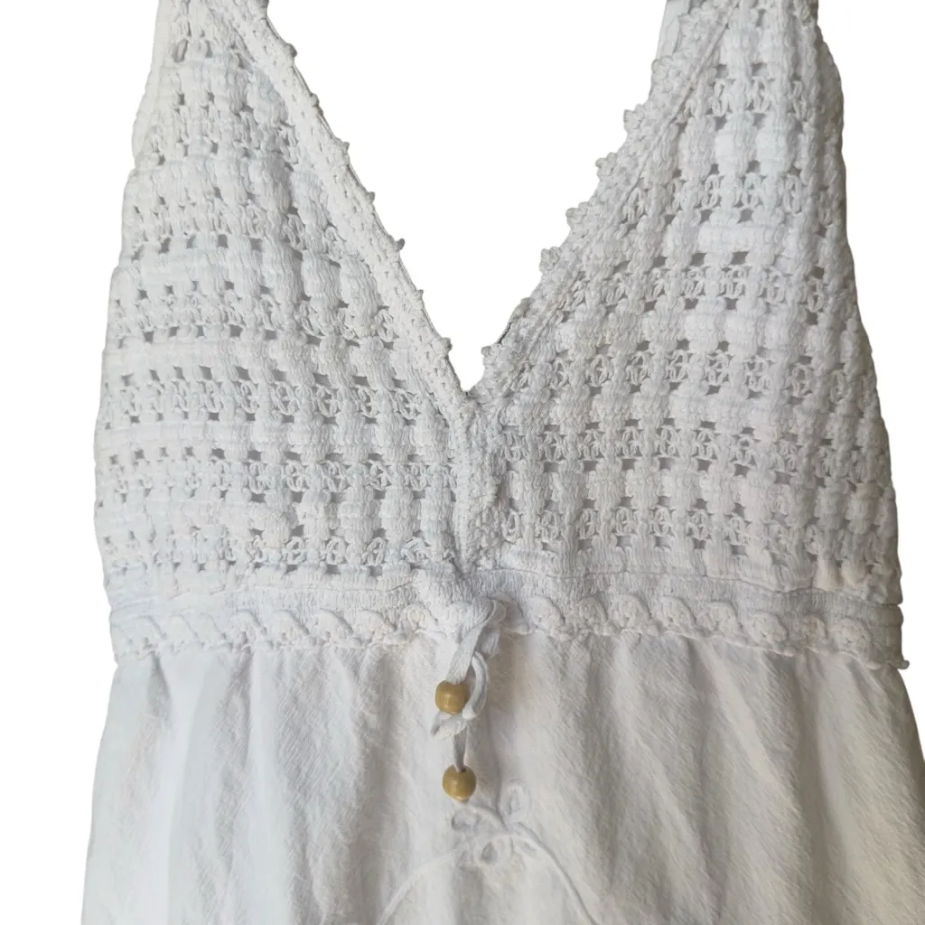 Y2K White Crochet Cotton Embroidered Mini Dress Boho Beach Cover‎ Up S - Image 5