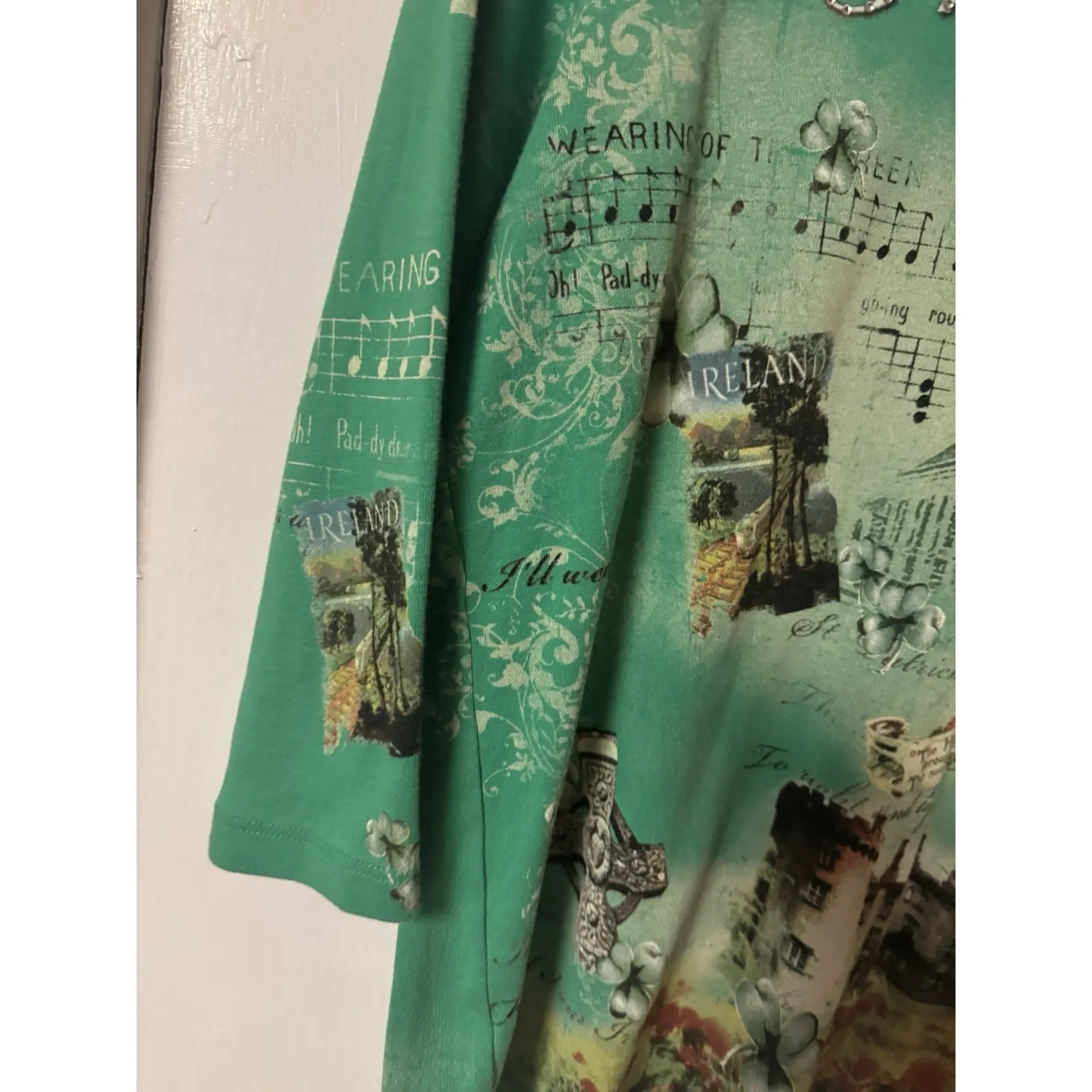 Christopher & Banks Women's Size L Irish Theme Cotton 3/4 Sleeve Cotton Shirt - Image 9