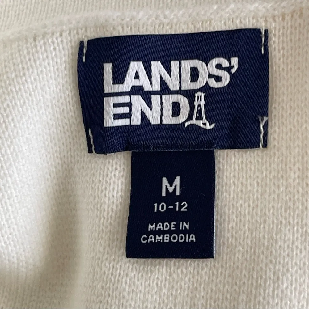 Lands’ End Knit Sweater Blazer White Women’s Size M 10-12 Casual Neutral Cotton - Image 7