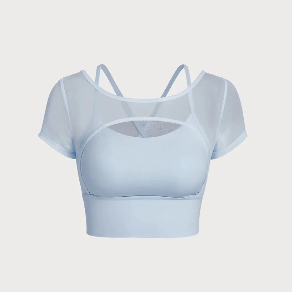 Berlook Activewear Light Blue Cut Out Short Sleeve Top - Image 5