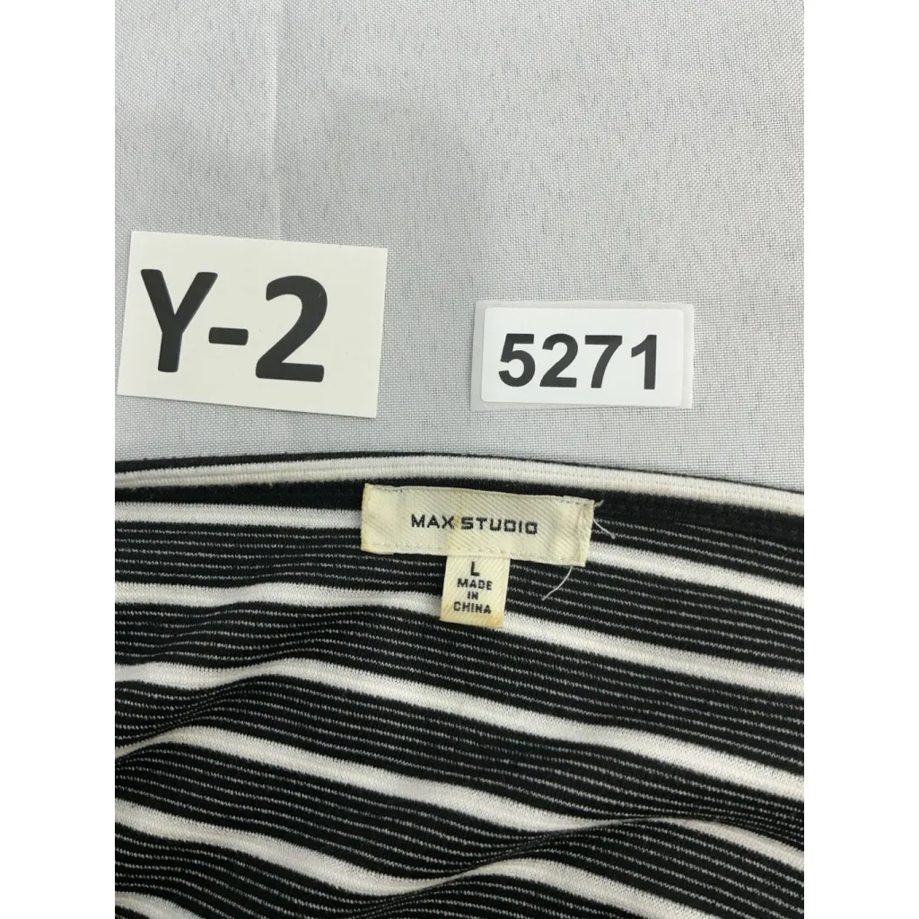 Womans Max Studio Pullover Bell Sleeve Top Large Blue White Stripe Wide Neck - Image 3