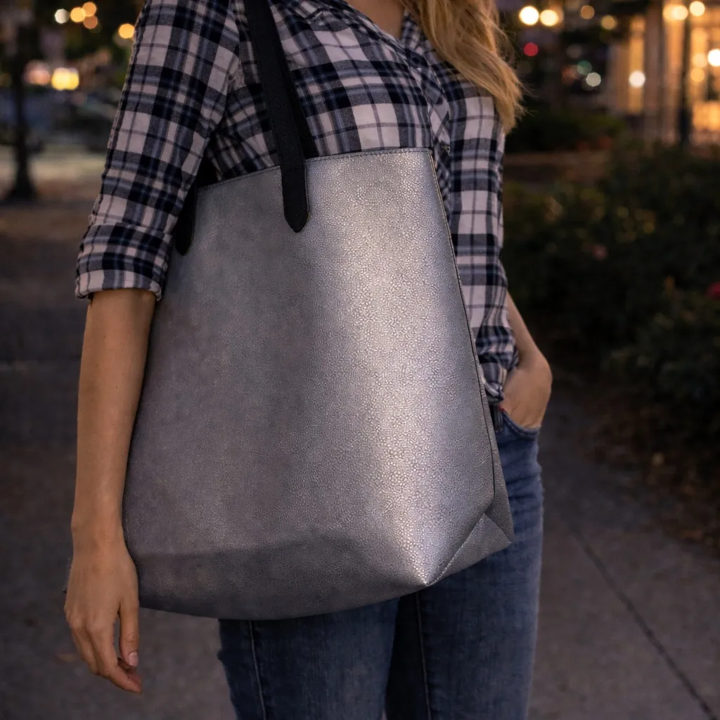 NWT Large Matte Silver Shoulder Tote Bag | Carry - Image 2