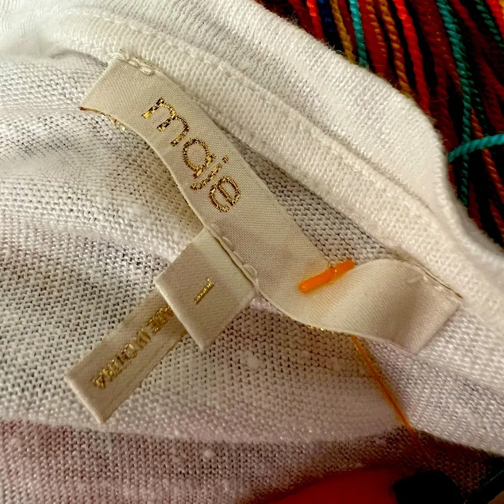 MAJE white t shirt dress-small- Roxitane Embriodered dress- waist tie NWOT - Image 5