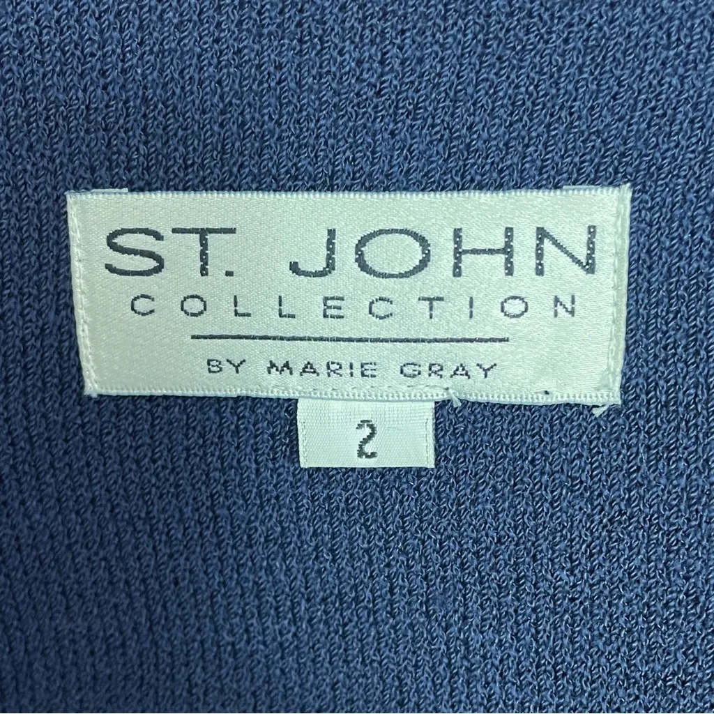 St. John Collection Santana Knit Longline Jacket Blazer Navy Gold Buttons Size 2 - Image 8