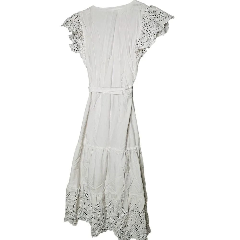 RAILS White Lace Cutout Flutter Sleeves Cotton Blend Tie Waist Gia Dress Size XS - Image 5