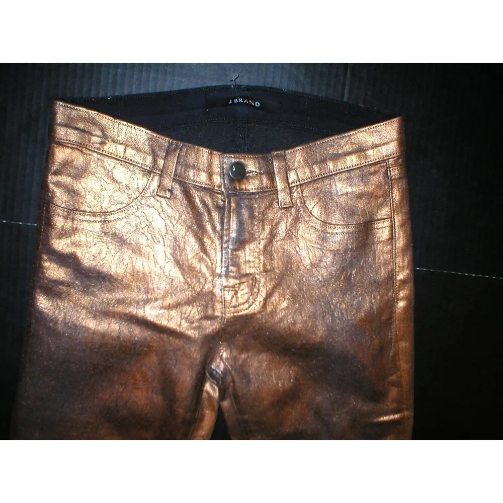 New J Brand Jeans Super Skinny Womens Leather Coated Bronze Metallic 27 28 X 30 - Image 3