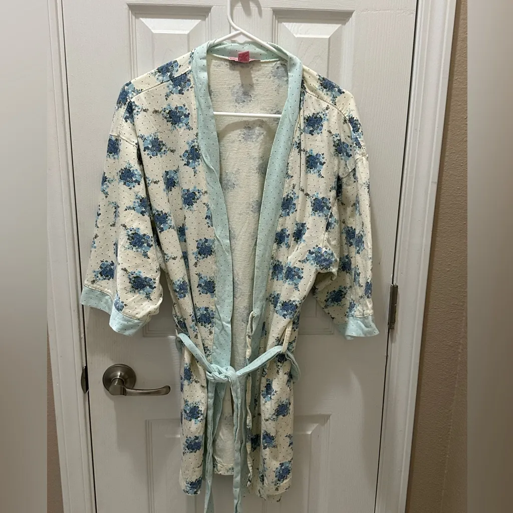 DREAM MODES 100% cotton women’s floral robe blue cream size XL - Image 2