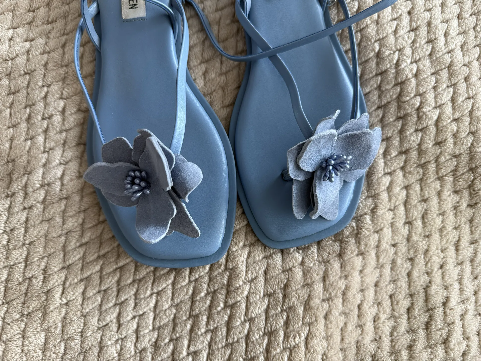 Blue Strappy Flat With Flower Detailing - Image 4