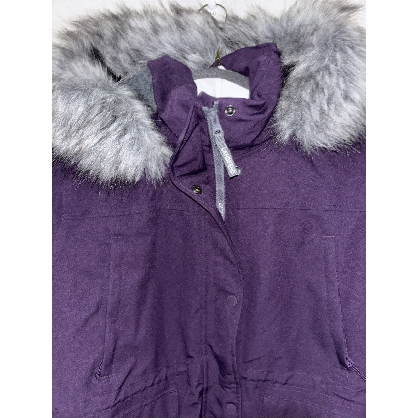 Lands End Women’s Size LP Purple Full Zip Snap Hooded Waterproof Heavy Down Coat - Image 4