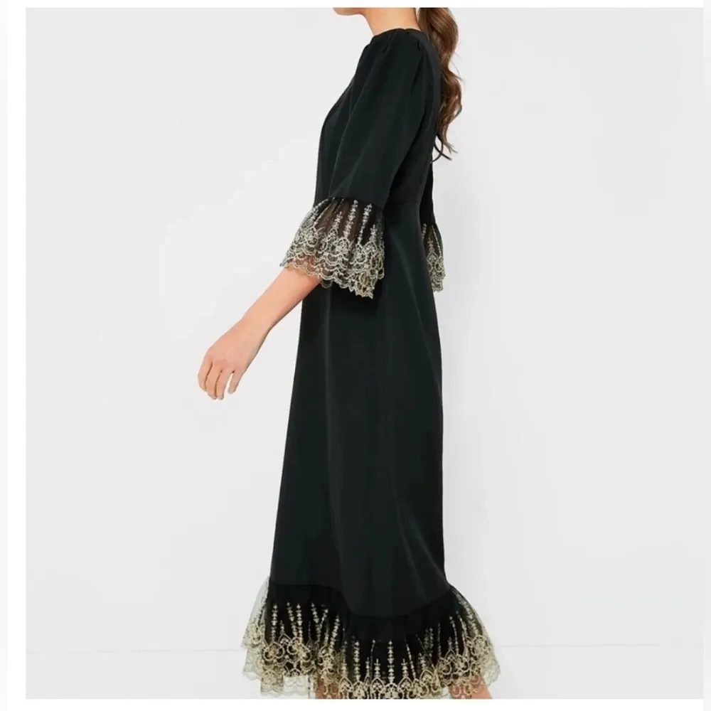 Pomander Place Lillith Black Maxi Dress L NWT Lace Trim Formal Holiday Glam - Image 4