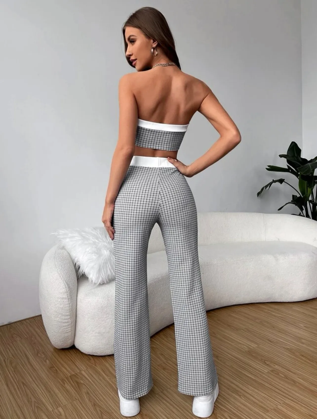 Plaid Print Tube Top & pants - Image 2