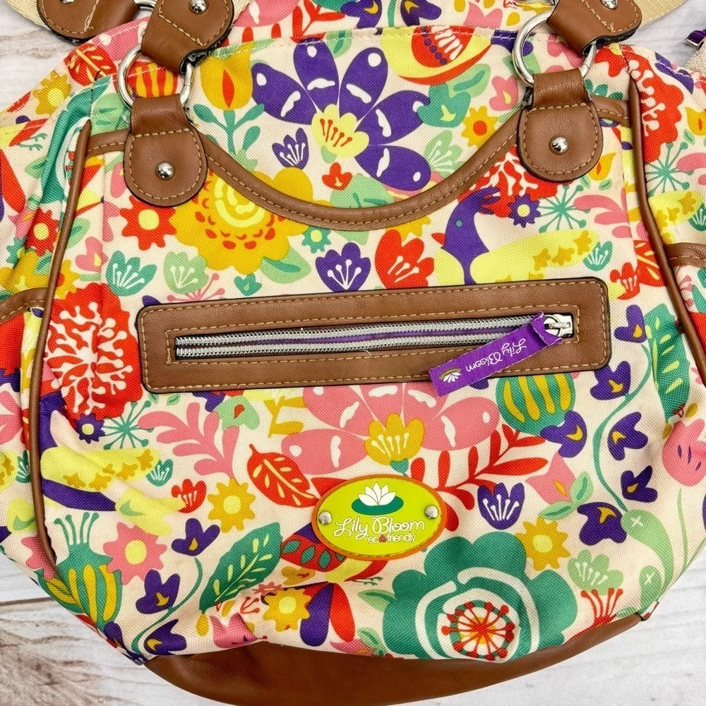 Lily Bloom Colorful Floral Boho Satchel Bag Eco Friendly Lots of Pockets - Image 2