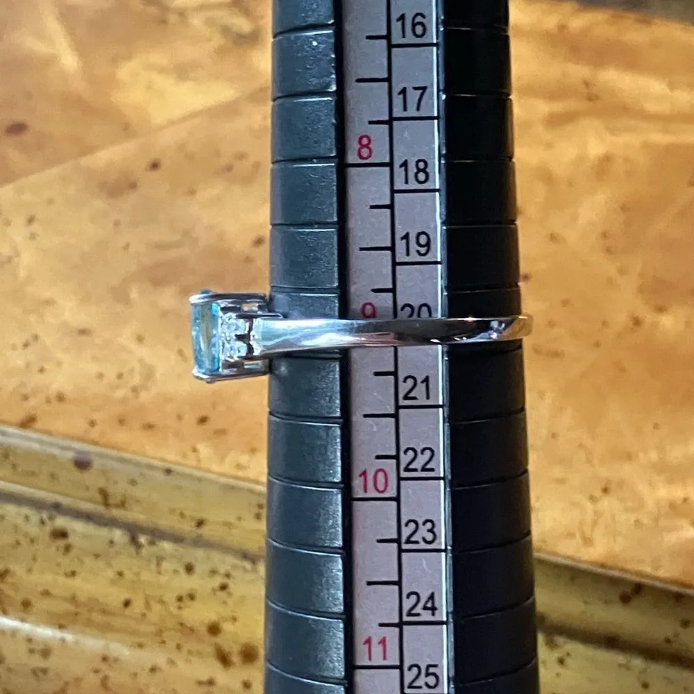 Natural Blue Zircon Moissanite Sterling Silver Ring Size 9 - Image 8