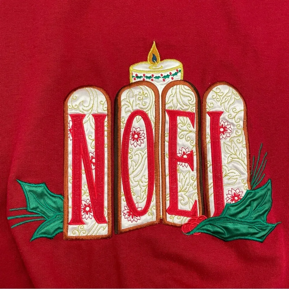 Vintage Christmas Sweatshirt Ugly Xmas Sweater Red Noel Candle Holiday Small - Image 2