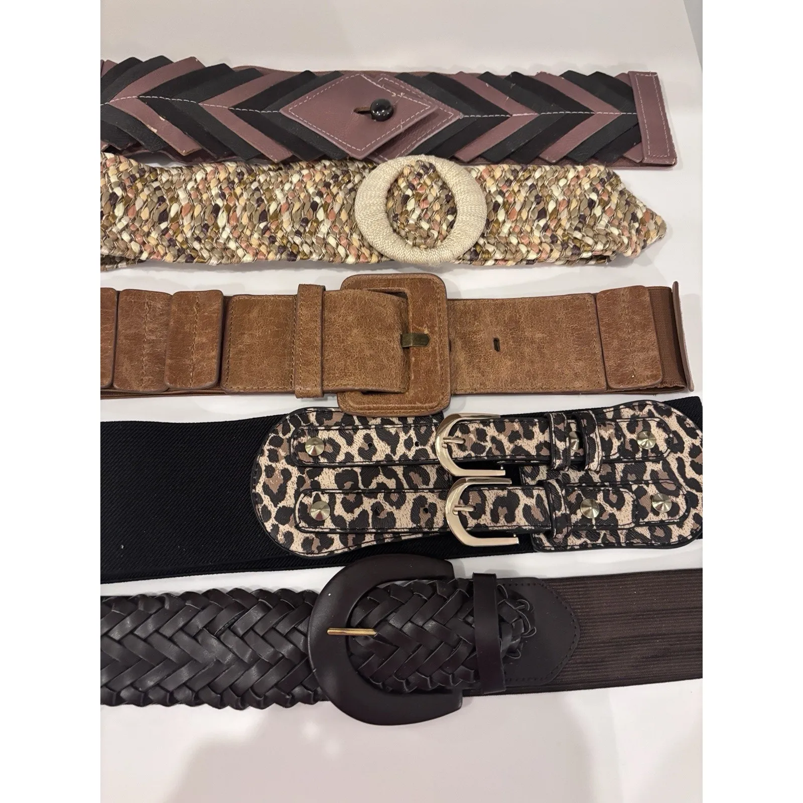 5 Vintage 80's 90's Womens Stretch Belts Wide Retro Glam Corset Animal Print Lot - Image 2