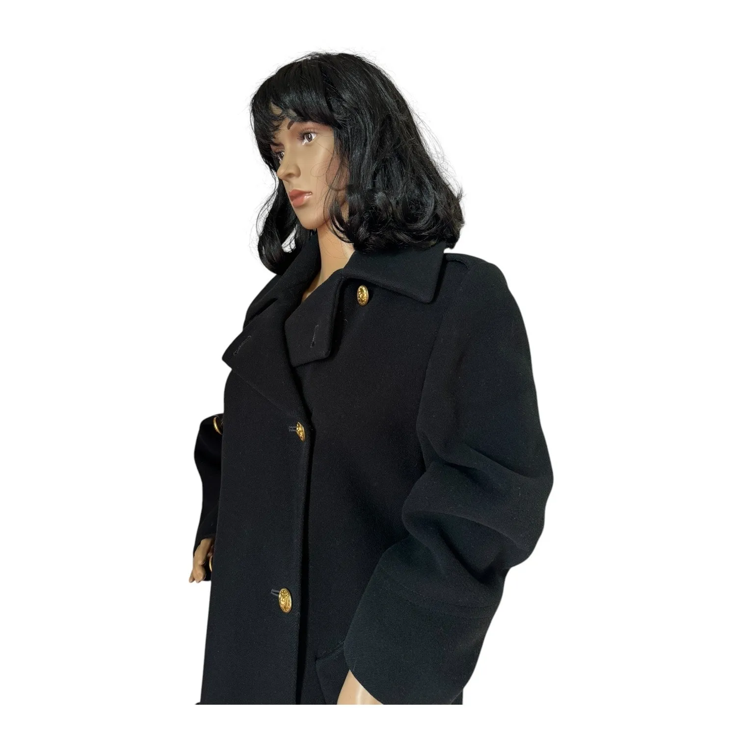Perry Ellis Vintage Black Wool Military-Style Long Coat 1970s–1990s small - Image 8