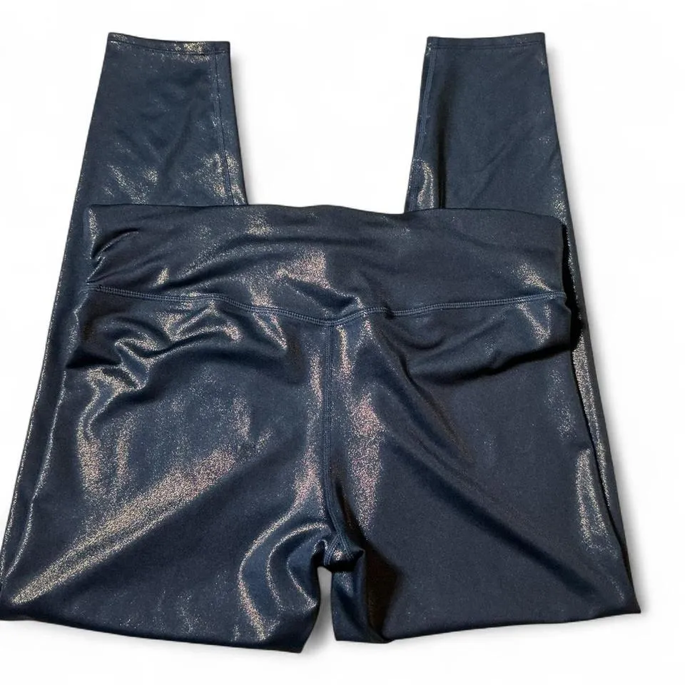 JOY LAB Womens Leggings Metallic Shimmer Navy Blue Activewear Athletic Size L - Image 2