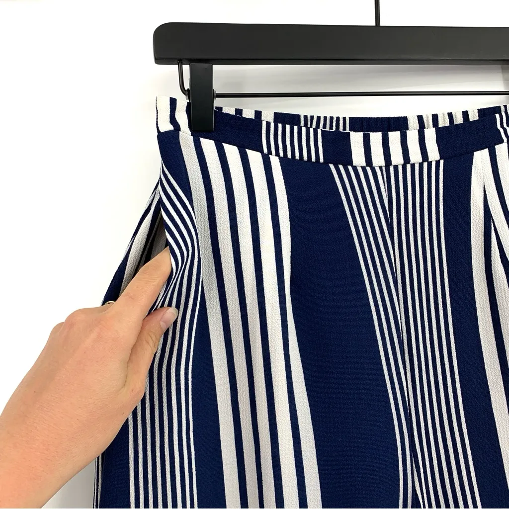 SHOW ME YOUR MUMU Eli's Wide Leg Striped Trousers Navy Blue White M - Image 3