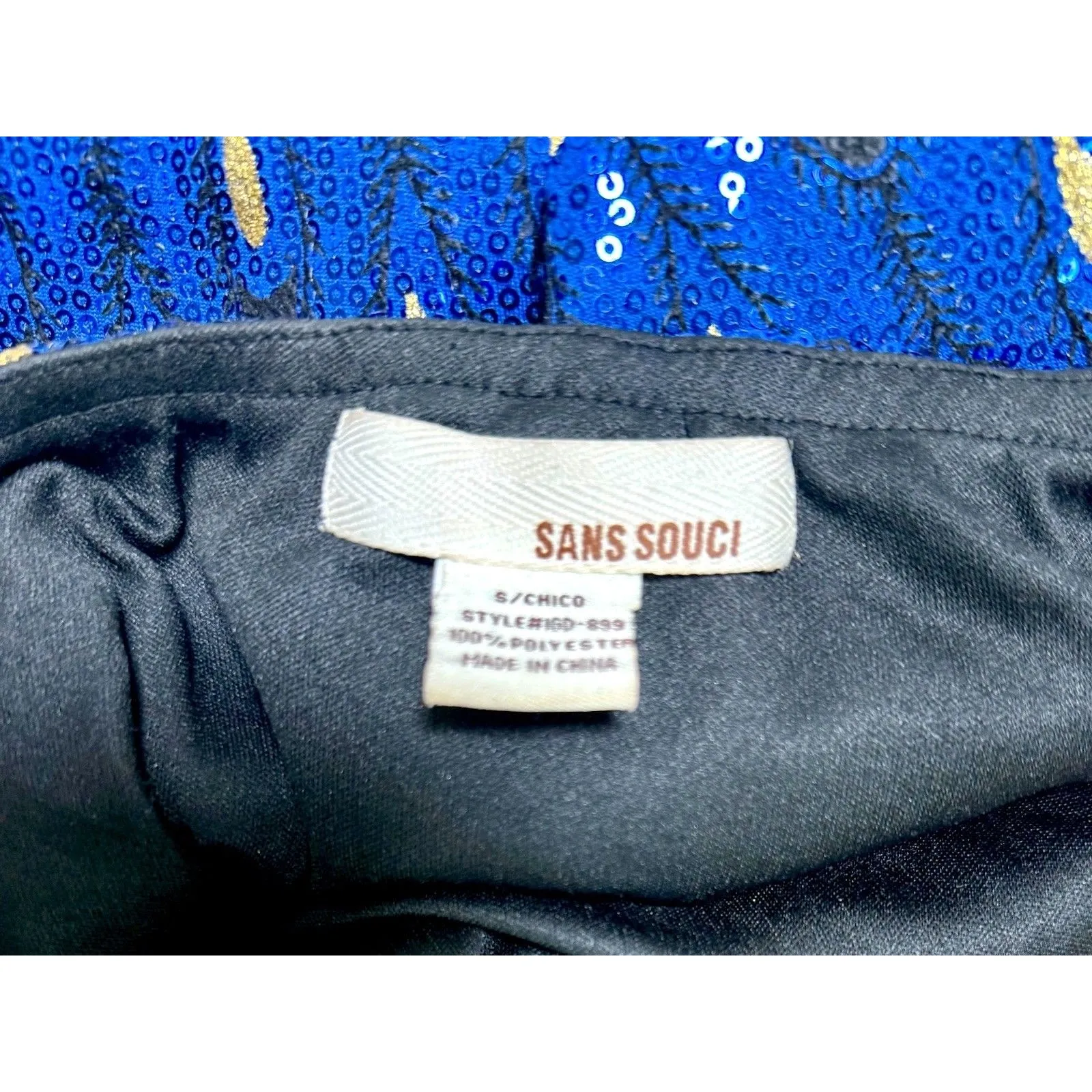 Sans Souci Sparkle Sequin Mini Dress Strapless Small Blue Festive Holiday Party - Image 4