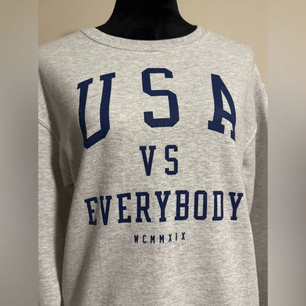 EUC USA vs Everybody Gray and Blue Pullover Sweater size small - Image 2