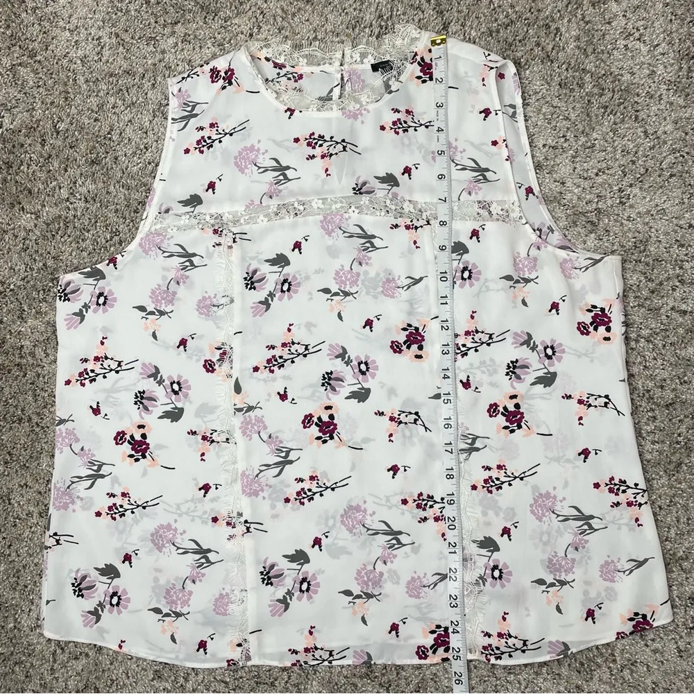 Ann Taylor Factory White Floral Sheer Lace Sleeveless Blouse XL Extra Large Work - Image 9