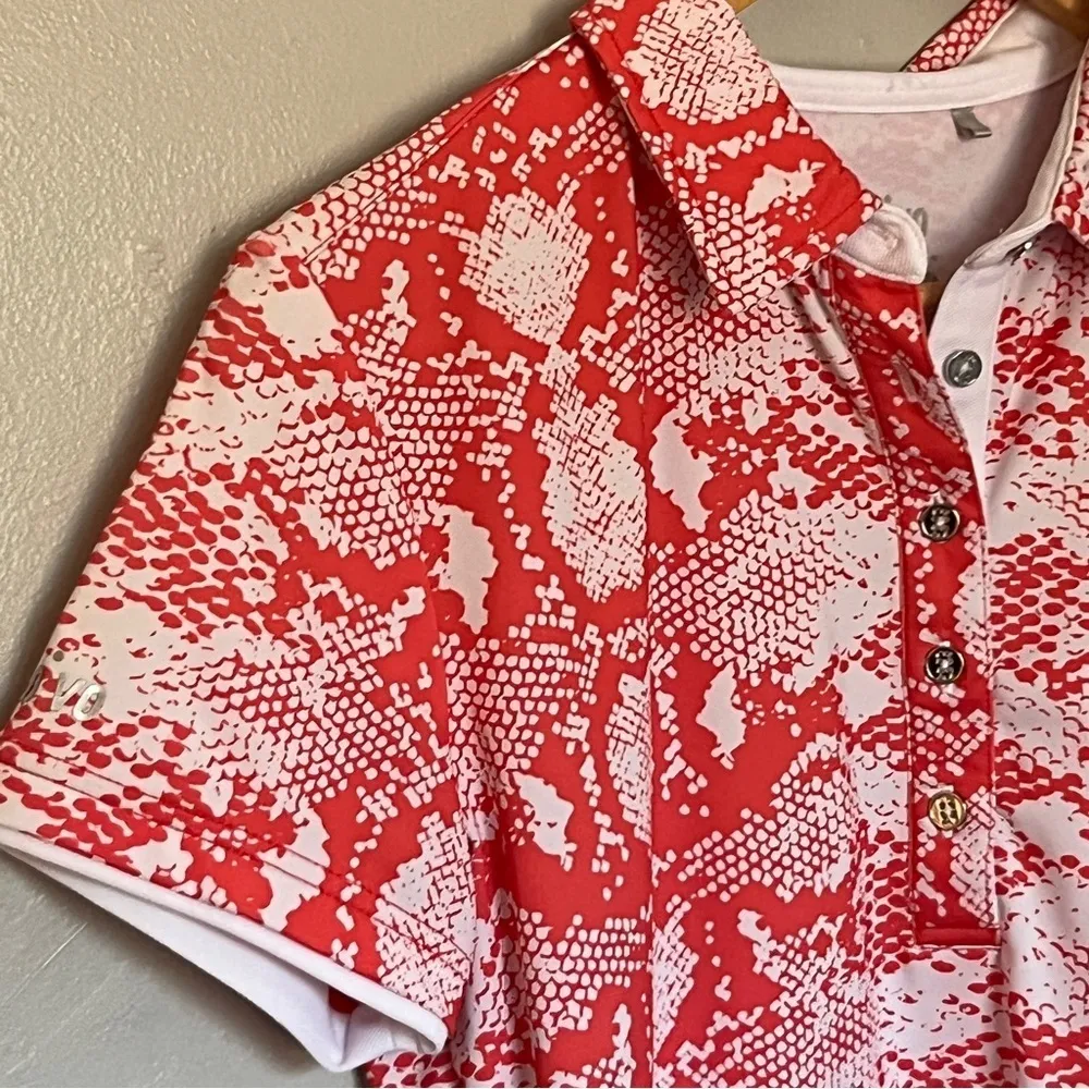 Nivo Athletic Athleisure golf woman medium , Polo Shirt Top Orange White - Image 2