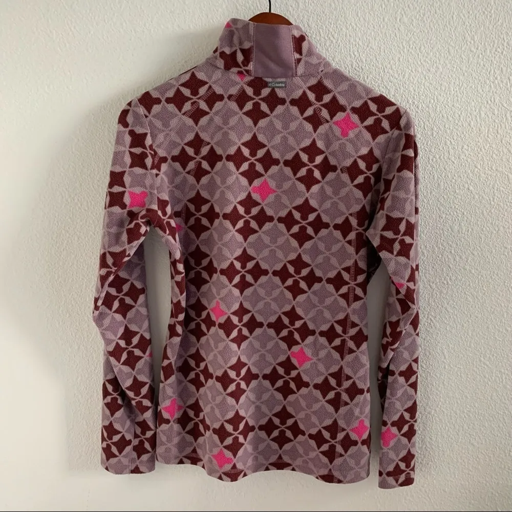 Columbia Geometric Quarter Zip Fleece Sweatshirt Purple Pink Cold Weather Medium - Image 3