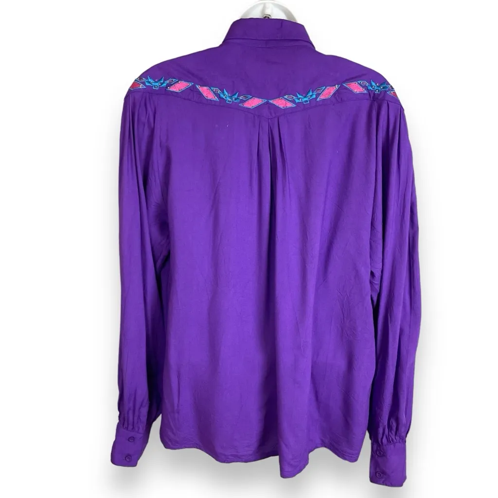 Vintage Wrangler Top Western Embroidery Purple Medium‎ Women Shirt Cowgirl Retro - Image 3
