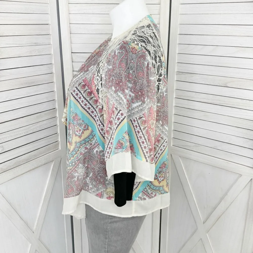 Dress Barn Paisley Boho Sheer Kimono Cardigan Topper XL Sheer Chiffon‎ Lace - Image 2