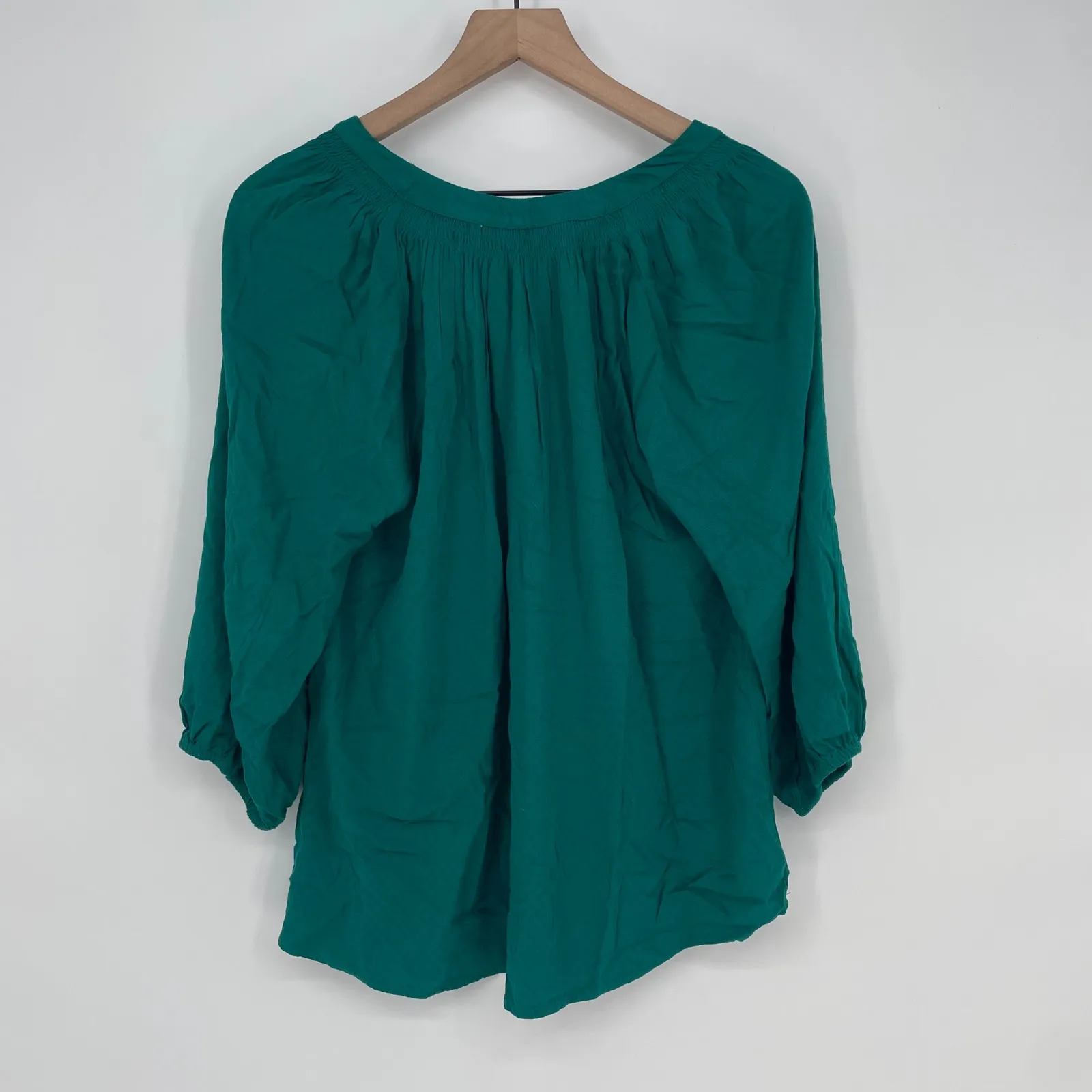 Crown Ivy Teal Green Textured Gathered Neck 3/4 Sleeve Blouse Top Size S - Image 6