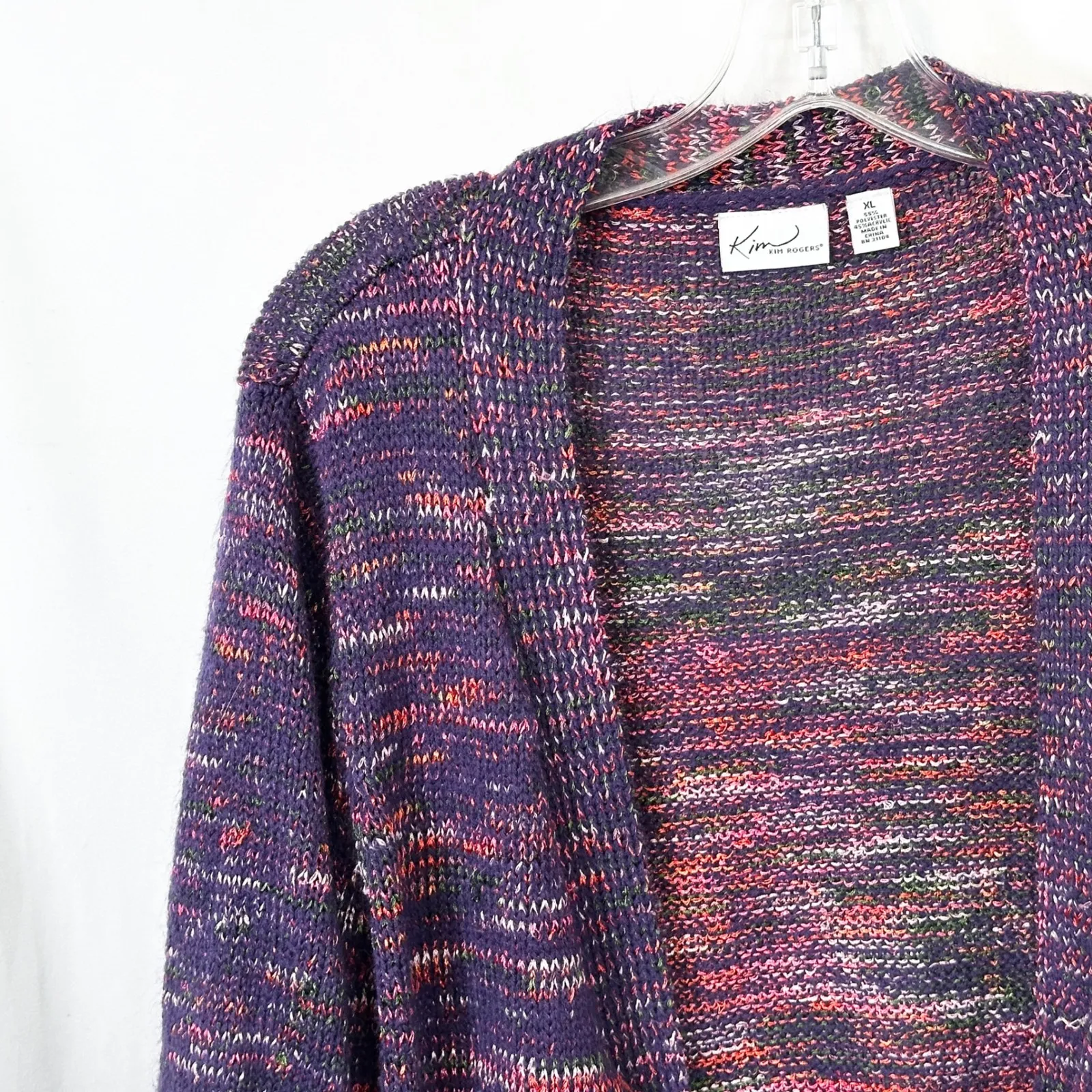 Kim‎ Rogers XL Cardigan Purple Marled Knit Sparkly Open Front Sweater 1732 - Image 4