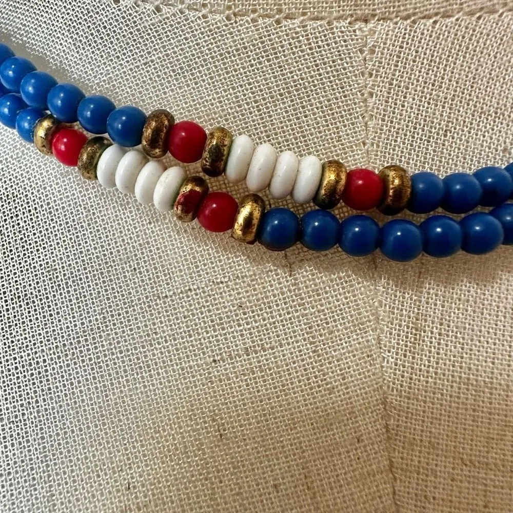 Monet vintage red white and blue long beaded necklace - Image 3