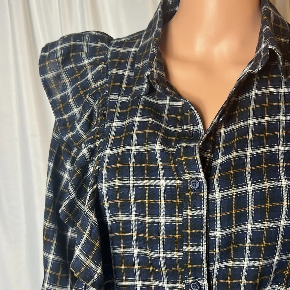 Abound  Flannel Button Down Plaid Size M with Ruffles Long Sleeve - Image 2