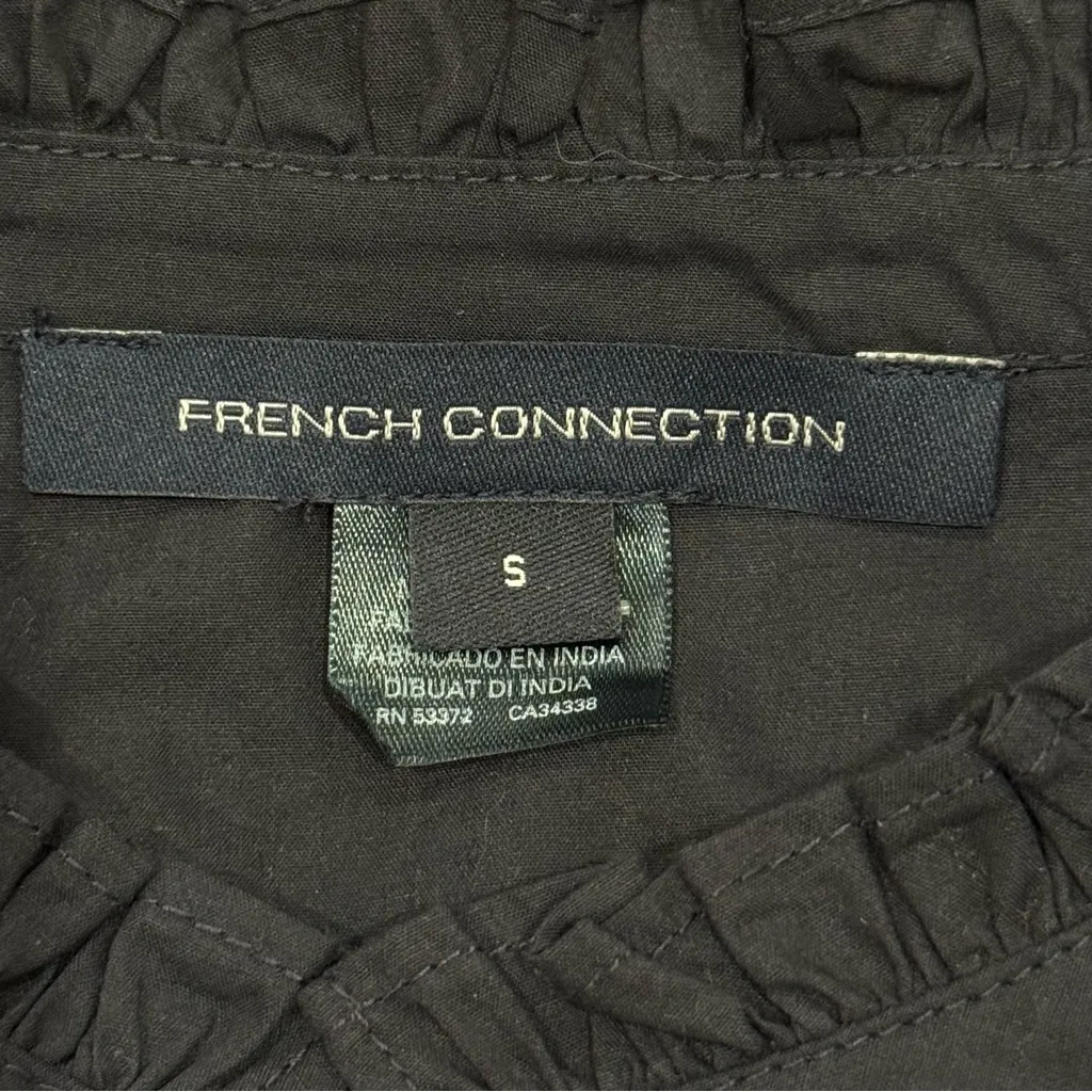 French Connection Poplin Mini Dress Organic Cotton Puff Short Sleeve Black Small - Image 10