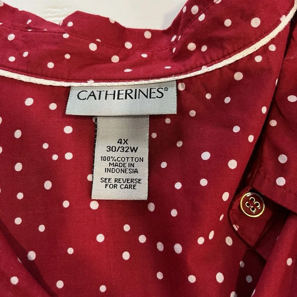 Catherines Red White‎ Dots Long Sleeve Button Front Cotton Shirt 4X - Image 10
