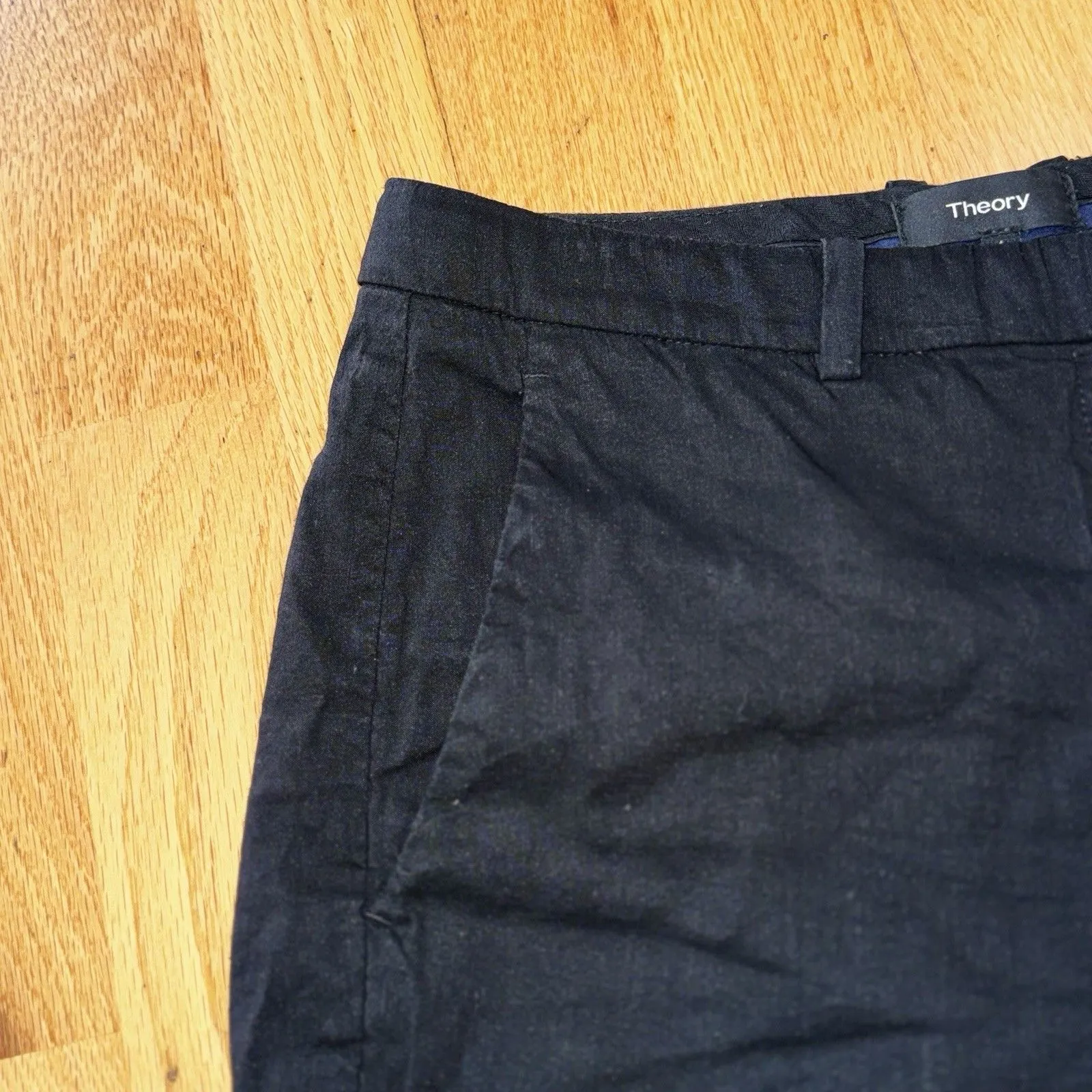 Theory Hartsdale NP Crunch Wash Linen Blend Straight Leg Ankle Pants Black Sz 4 - Image 12