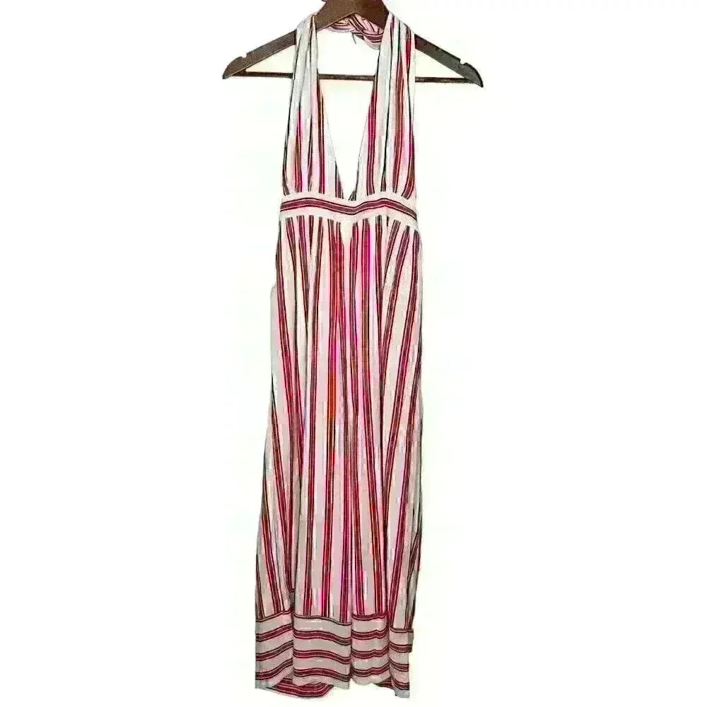 Urban Outfitters Raven striped Plunging Halter Style cropped Jumpsuit sz‎ S - Image 5