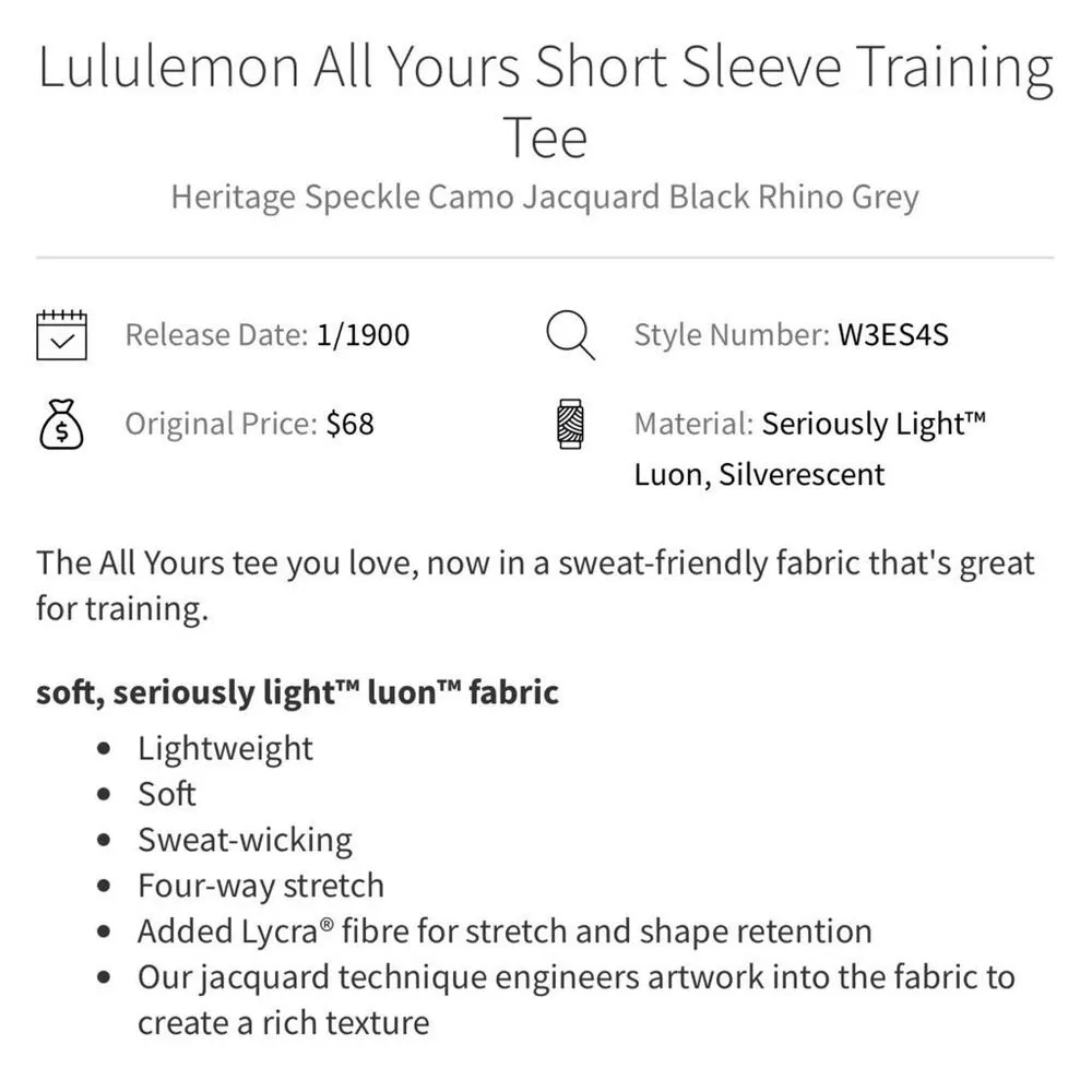 Lululemon All Yours Short Sleeve Training Tee in Heritage Speckle Camo - Image 6