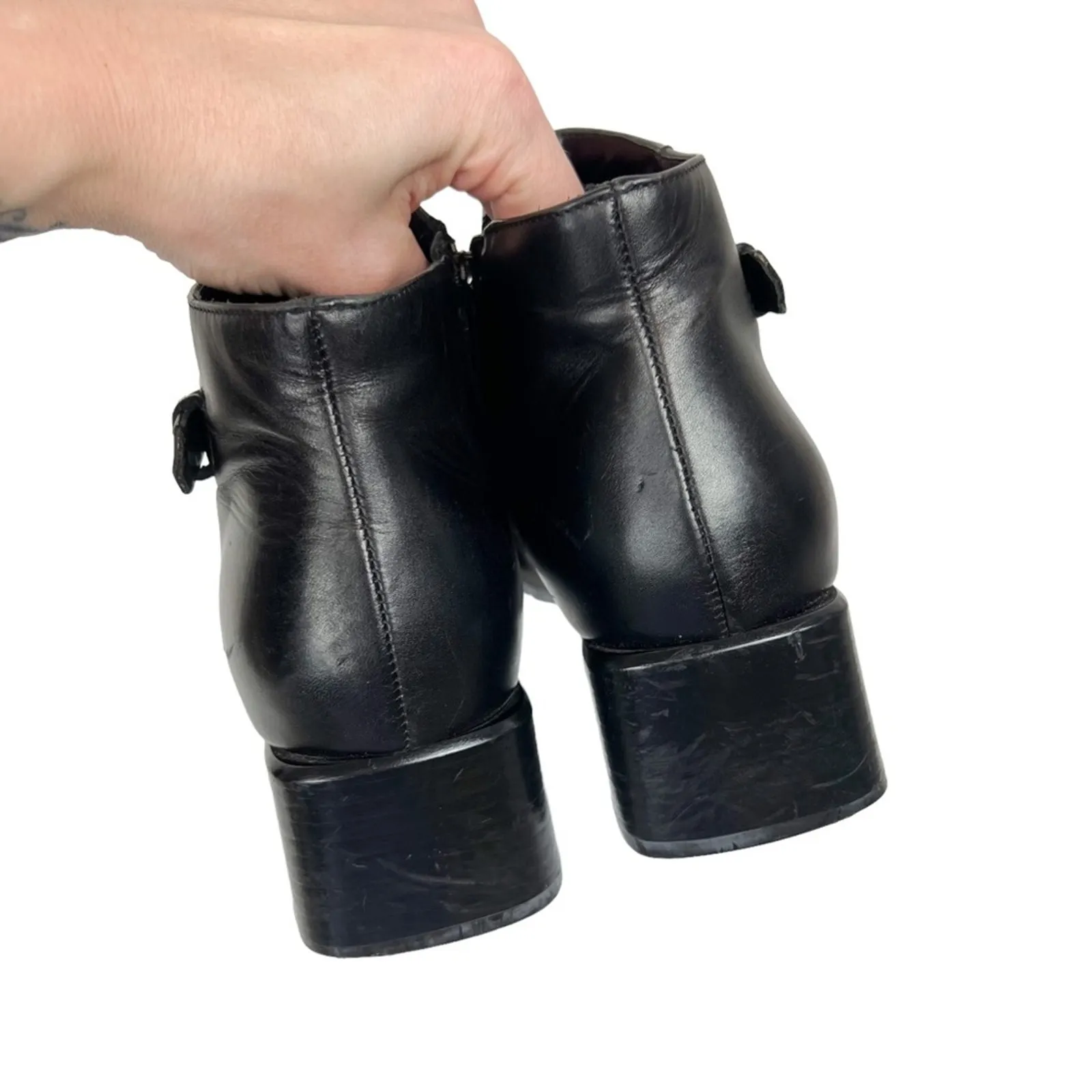 Vintage Ecco Black Leather Square‎ Toe Ankle Boots Booties Size 7 - Image 5
