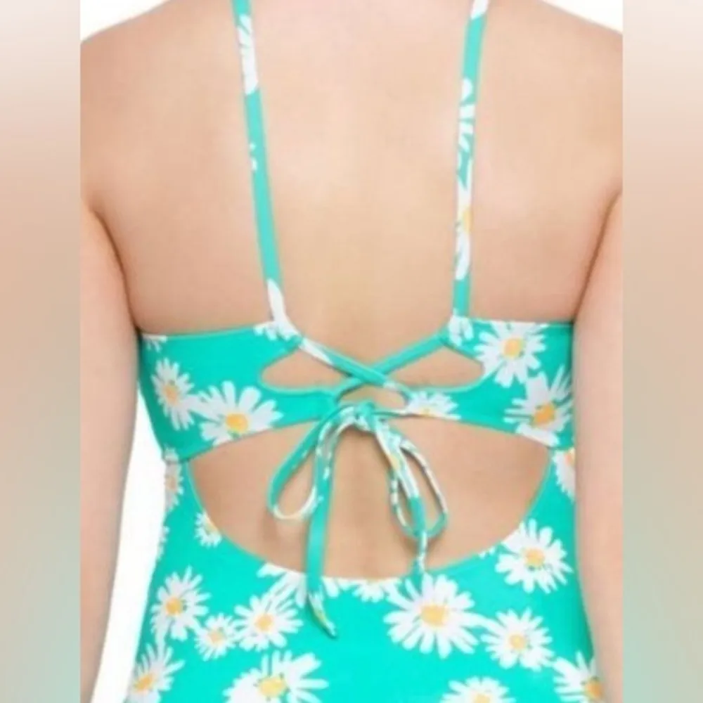 New Junior’s XXL Teal Floral Daisy Swim Top Bikini V neck Swimsuit Swimwear - Image 2