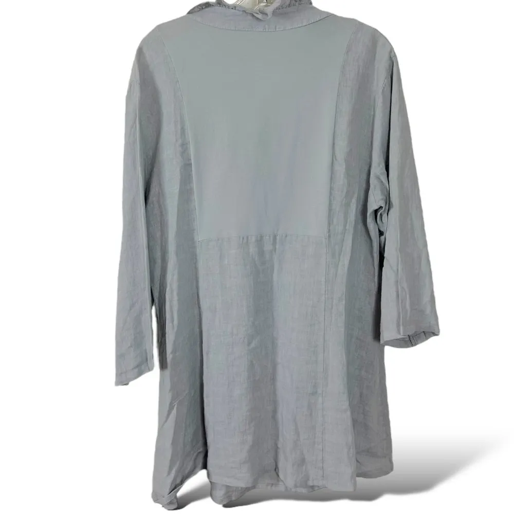 Ethereal Fairy Edwardian Linen Ruffle Tunic Dress Muted Periwinkle Size Medium Silver - Image 8