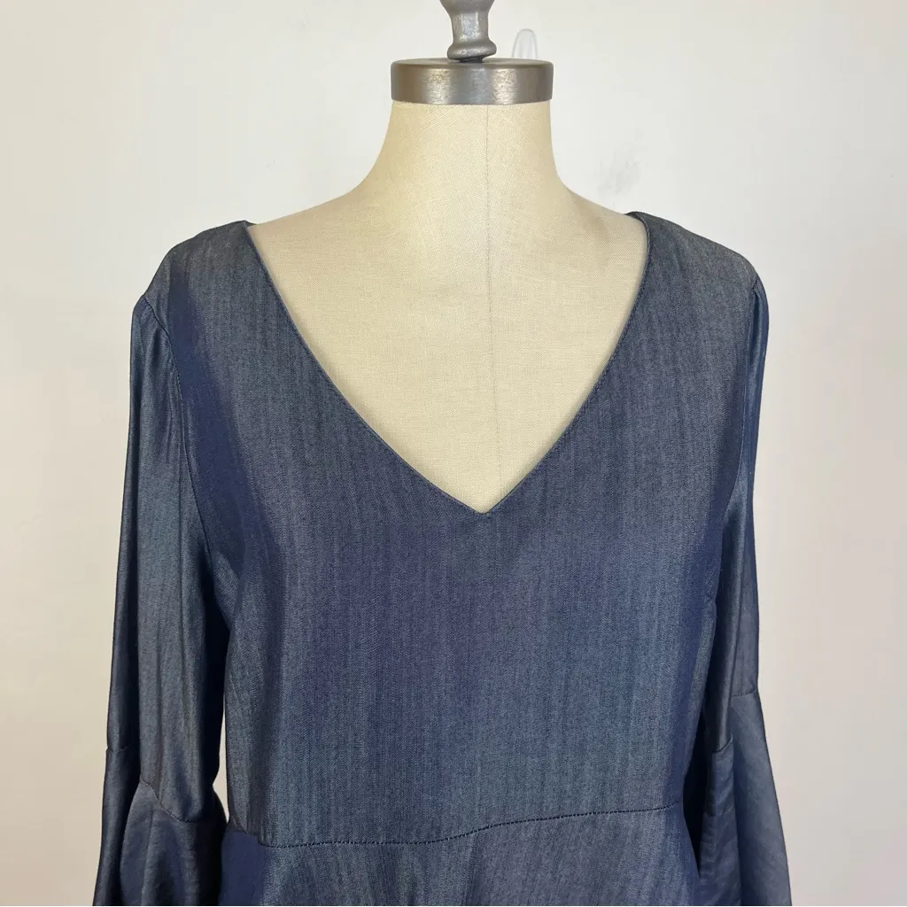 White House Black Market Denim Bell Sleeve Top - Image 4