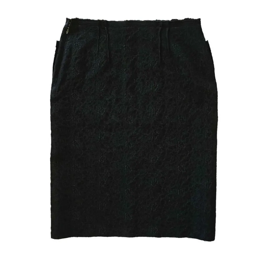 Lanvin Runway Vintage Gray Wool Black Velvet Pencil Skirt Archival Fall 2004 - Image 3
