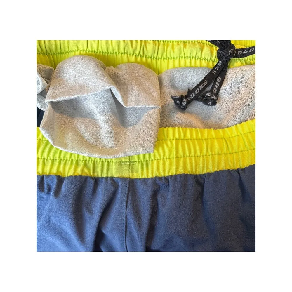 Brooks For Women Blue Neon Yellow and White Running Shorts Size Large - Image 4