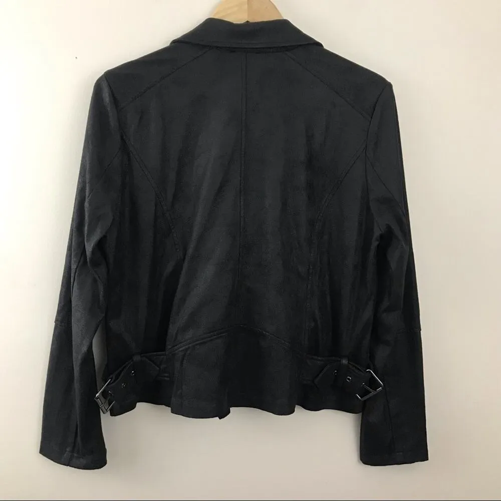 Lysse Dark Brown Vegan Leather Faux stretch Moto motorcycle biker jacket women M - Image 8