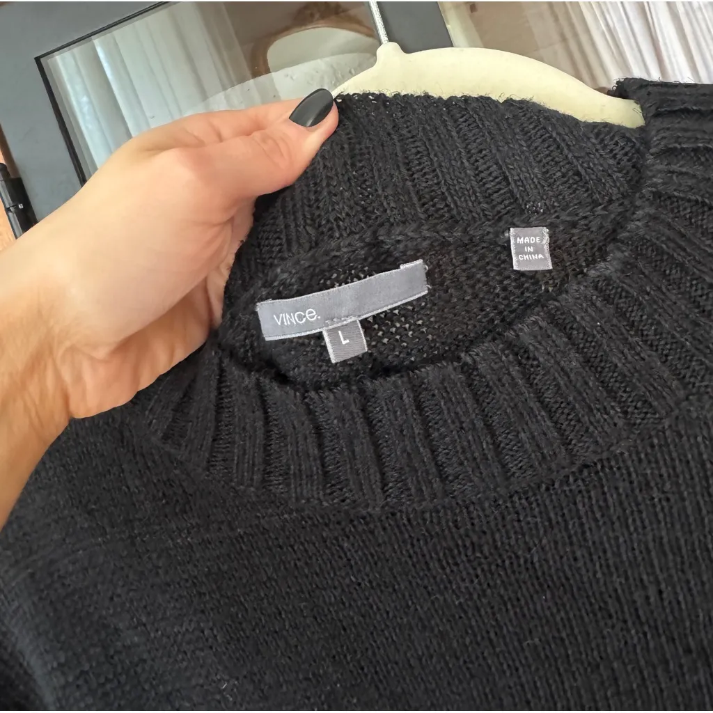 VINCE. linen sweater vest tunic ribbed open knit top short sleeve crew neck - Image 3