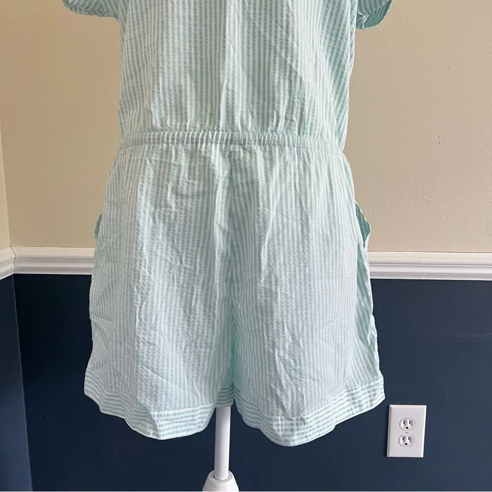 Vineyard Vines Seersucker Striped Romper in Aqua Size Large Short Sleeve - Image 7